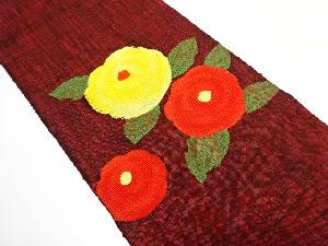 手織り真綿紬　万寿菊模様織り出し　名古屋帯